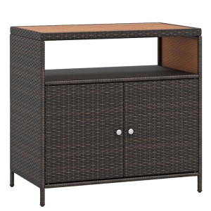 Costway Gartenschrank Rattan mit Akazienholz-Arbeitsplatte Braun