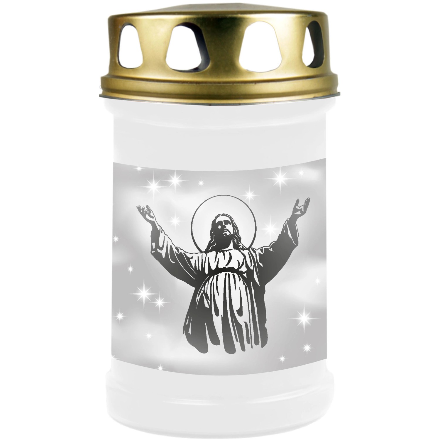 HS Candle Grabkerze Weiß 48h Deckel Gold Jesus günstig online kaufen