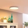 Weiße, runde Lindby LED Smart Home Deckenlampe Denora im modernen Design, 40 cm Durchmesser.