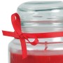 Rote Duftkerze im Glas mit Schleife, ideal als Geschenk.