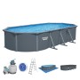 Bestway Hydrium Stahlwandpool-Set, 732x366x132cm, Holzoptik grau, mit Leiter, Filteranlage und Abdeckplane.