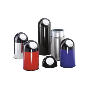 PROREGAL Mülleimer mit Pushdeckel, 55 Liter, in verschiedenen Farben: Schwarz, Rot, Blau, Silber.