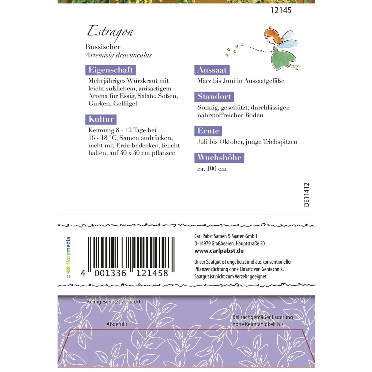 Samentüte Grüne Fee Estragon Russischer, mehrjähriges Würzkraut für Garten & Küche.