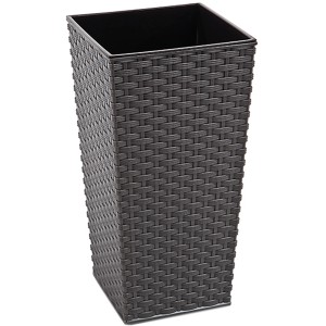 Graue Siena Garden Pflanzsäule Paris, 30x30x57 cm, in Rattanoptik für den Außenbereich.