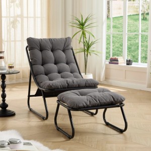 PXloue Relax Schaukelstuhl mit Dickem Kissen und Hocker Metallrahmen für Garten Balkon Wohnzimmer