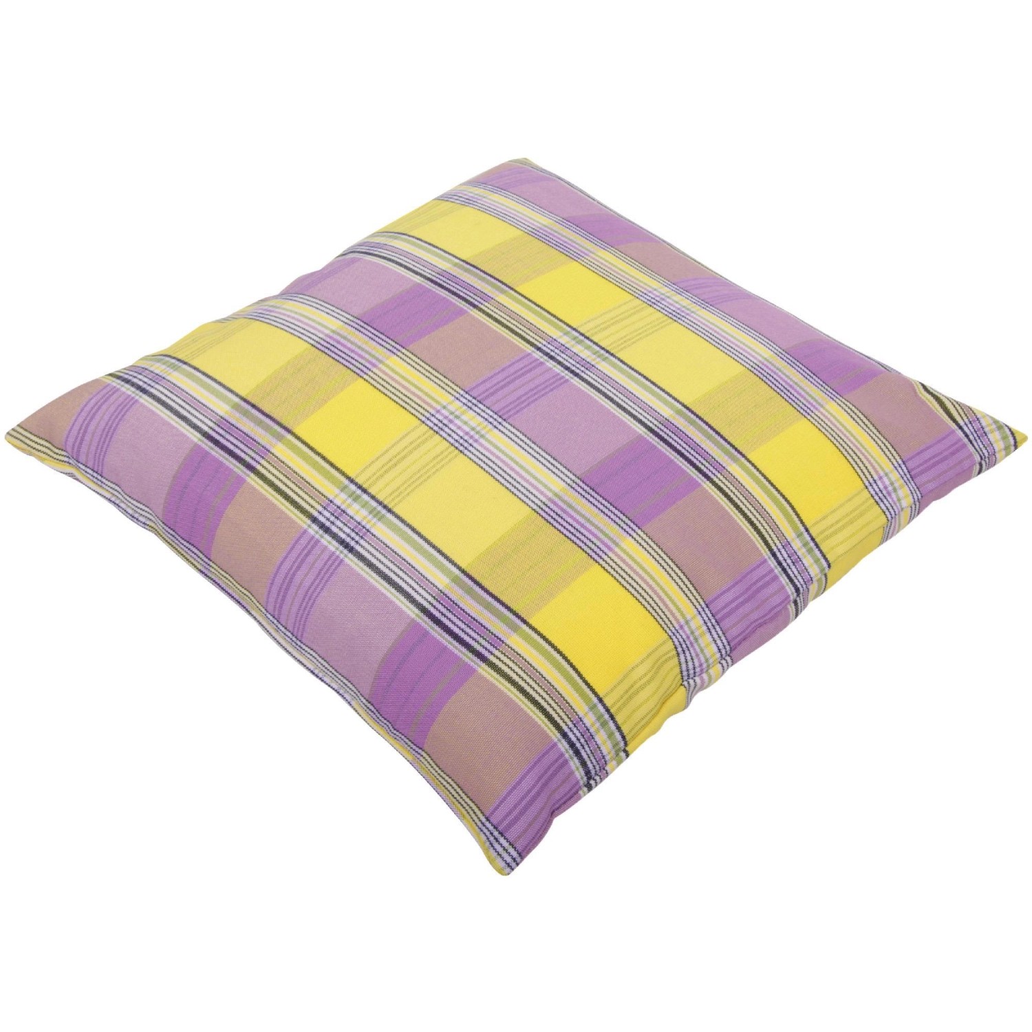 Arsvita Kissenhülle kariert in Gelb und Lila. Dekokissen für Wohnraum und Garten.