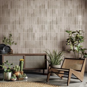 Grosfillex Wandpaneele Element 3D Optik Vertical Tiles Greige im Wohnraum.