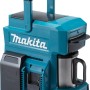 Makita Akku-Kaffeemaschine 12 V/18 V Solo in Türkis mit Tasse und Tragegriff.