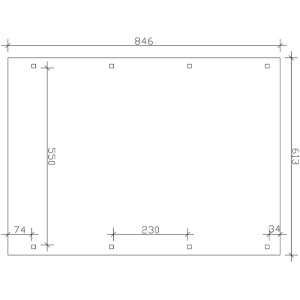 Skizze des Skan Holz Doppelcarports, Maße: 613 x 846 cm, Leimholz Eiche hell.