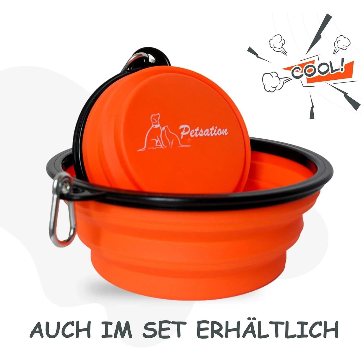 Oranger Petsation Faltbarer Reisenapf (2x1000 ml) für Hunde, platzsparend und flexibel.