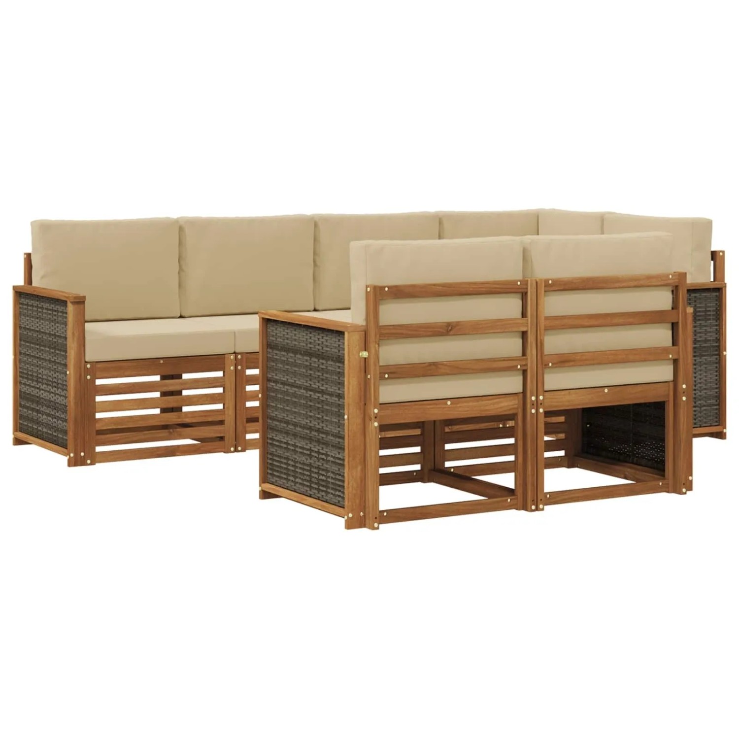 vidaXL Ecksofa Set 6 Stk Natur Massives Akazienholz und Polyester 3384469