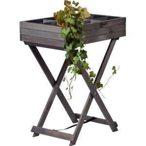 Klappbares Hochbeet Tischbeet aus Holz mit 9 Pflanzbereichen, bepflanzt mit Kräutern.