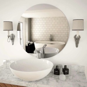 Runder vidaXL Wandspiegel, 70 cm Durchmesser, aus Glas. Spiegelfläche zeigt Badezimmer-Szene.