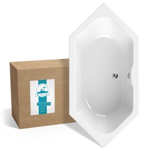 Calmwaters Sechseck-Badewanne 190x90 cm, Acryl Duowanne in Weiß, Aufsicht.