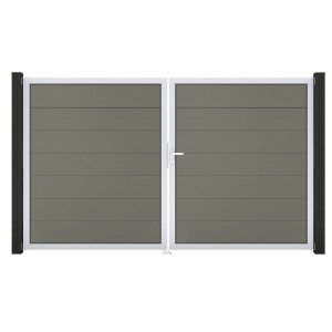 GroJa Steckzaun Tor Grande, DIN rechts, grau. 2-flügeliges Gartentor mit Alu-Rahmen und BPC-Füllung.