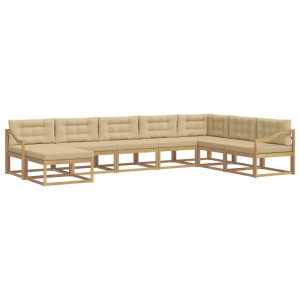 vidaXL Outdoor-Sofagarnitur 8-teilig aus Akazienholz mit beigen Kissen. Modulare Gartenmöbel.