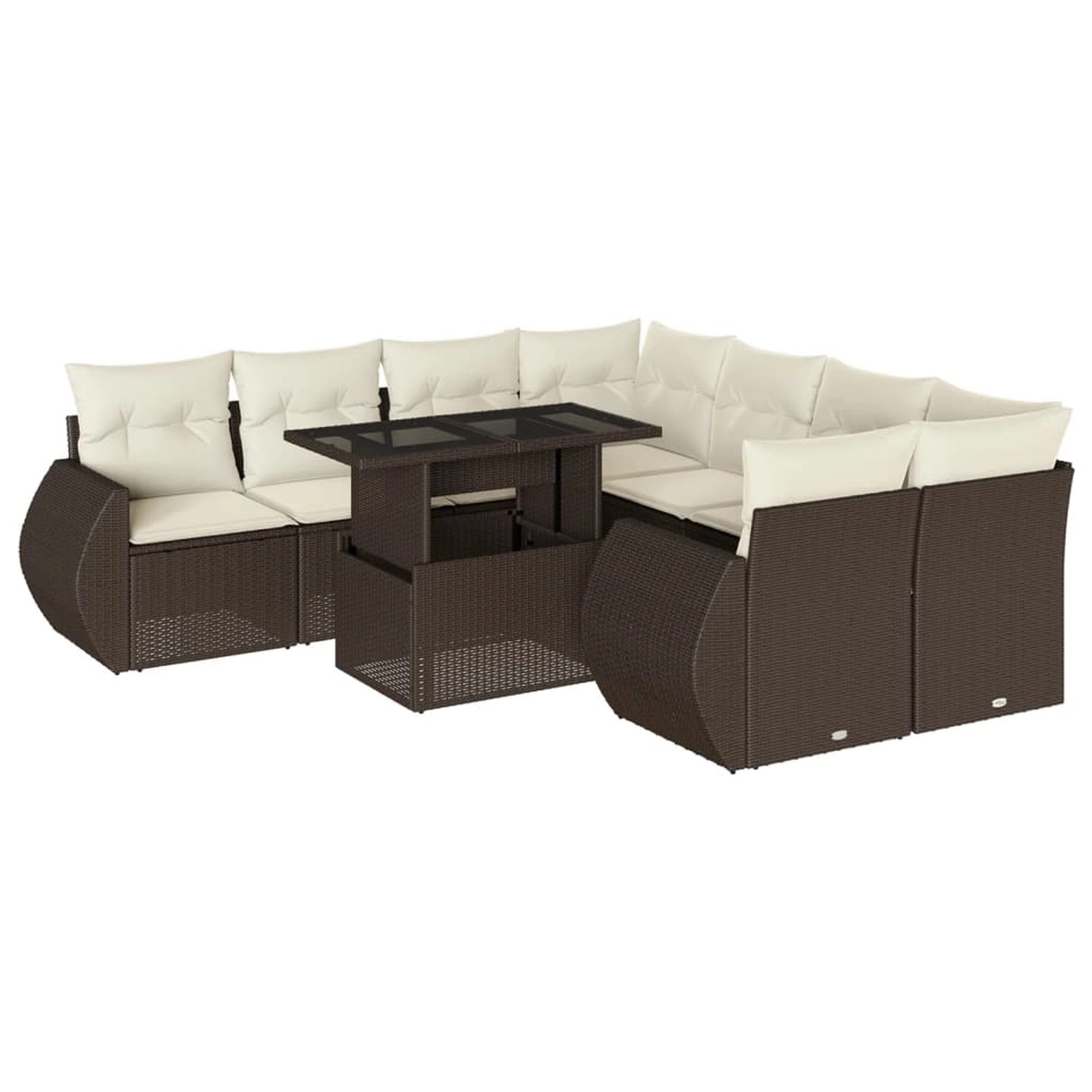 vidaXL 9-Tlg Garten-Sofagarnitur mit Kissen Braun Poly Rattan 3268433