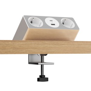 Kalb Nexura Tischsteckdose mit 2x 230V, USB-A/C, 30W, C-Klemme und 2m Kabel.