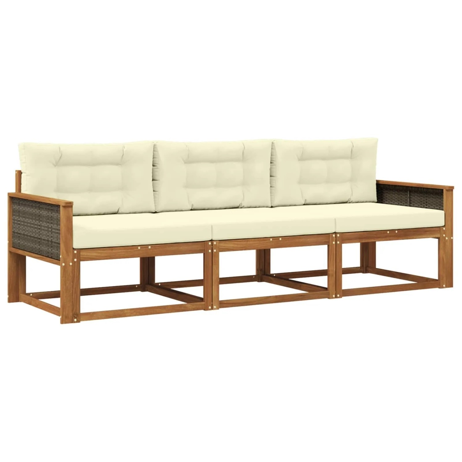 vidaXL Outdoor-Sofagarnitur mit Kissen 3 Stk Natur und Creme 3382298