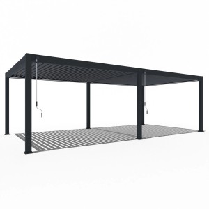 Freistehender, anthrazitfarbener Weide Deluxe Plus Aluminium Pavillon 4x8m mit Lamellendach.