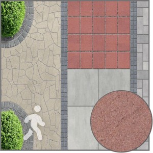 Terralith Drän Pflasterfugenmörtel beigebraun für Gehwege & Terrassen. Verschiedene Pflasterungen mit Fugen und Mörtel-Nahaufnahme.