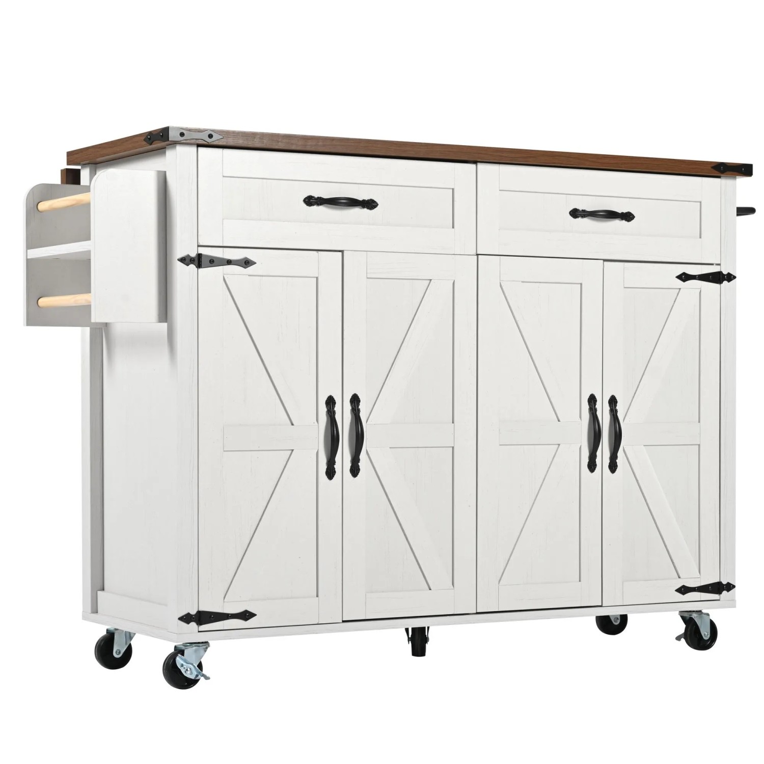 okwish Kücheninsel mit Ausziehbarer Arbeitsplatte Türen Schubladen Küche 140x72x93cm Weiß