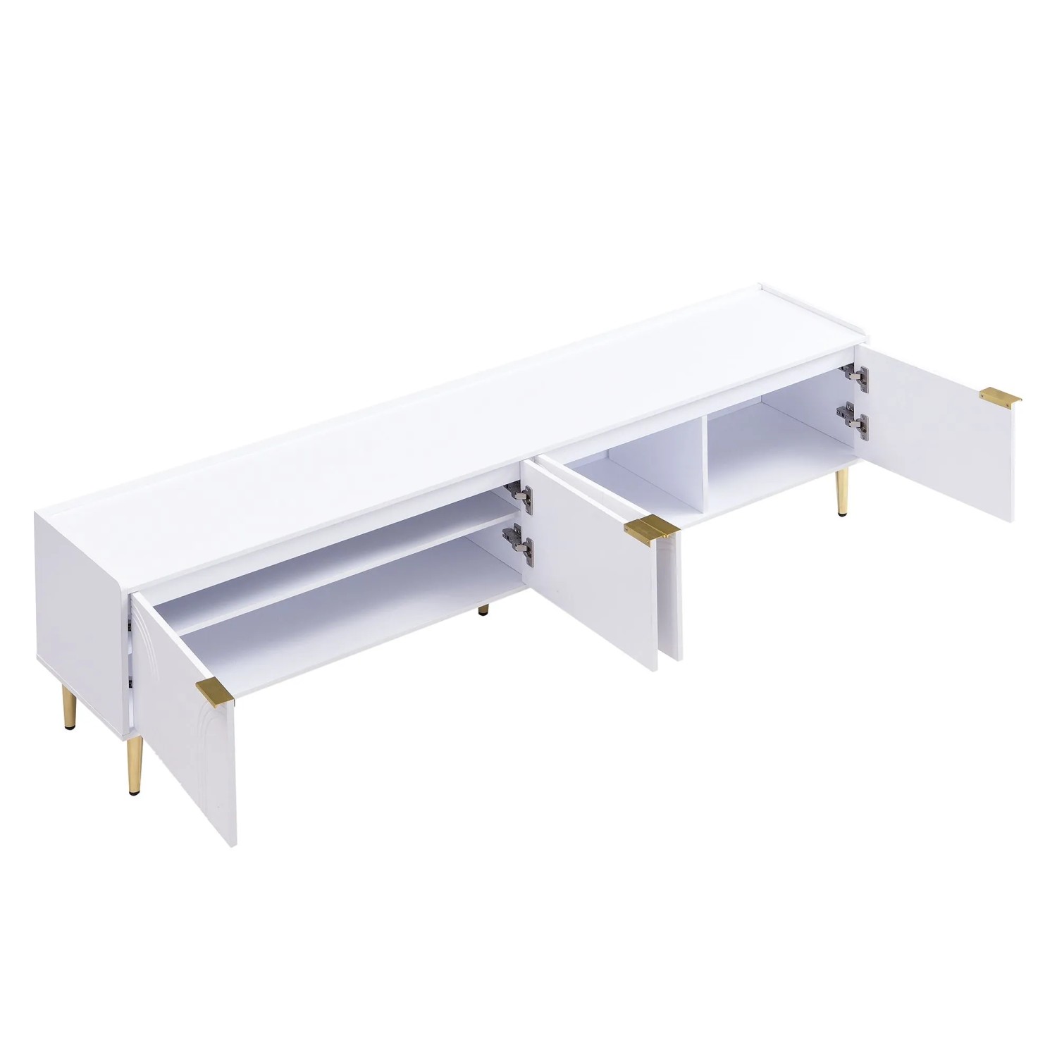 okwish TV Schrank Strukturierte Tür Gold Griff Füße Wohnzimmer Lowboard 170×35×47.5cm Weiß