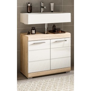 Inn.Furn Waschbeckenunterschrank Weiß Hochglanz Eiche 60 cm Mambo