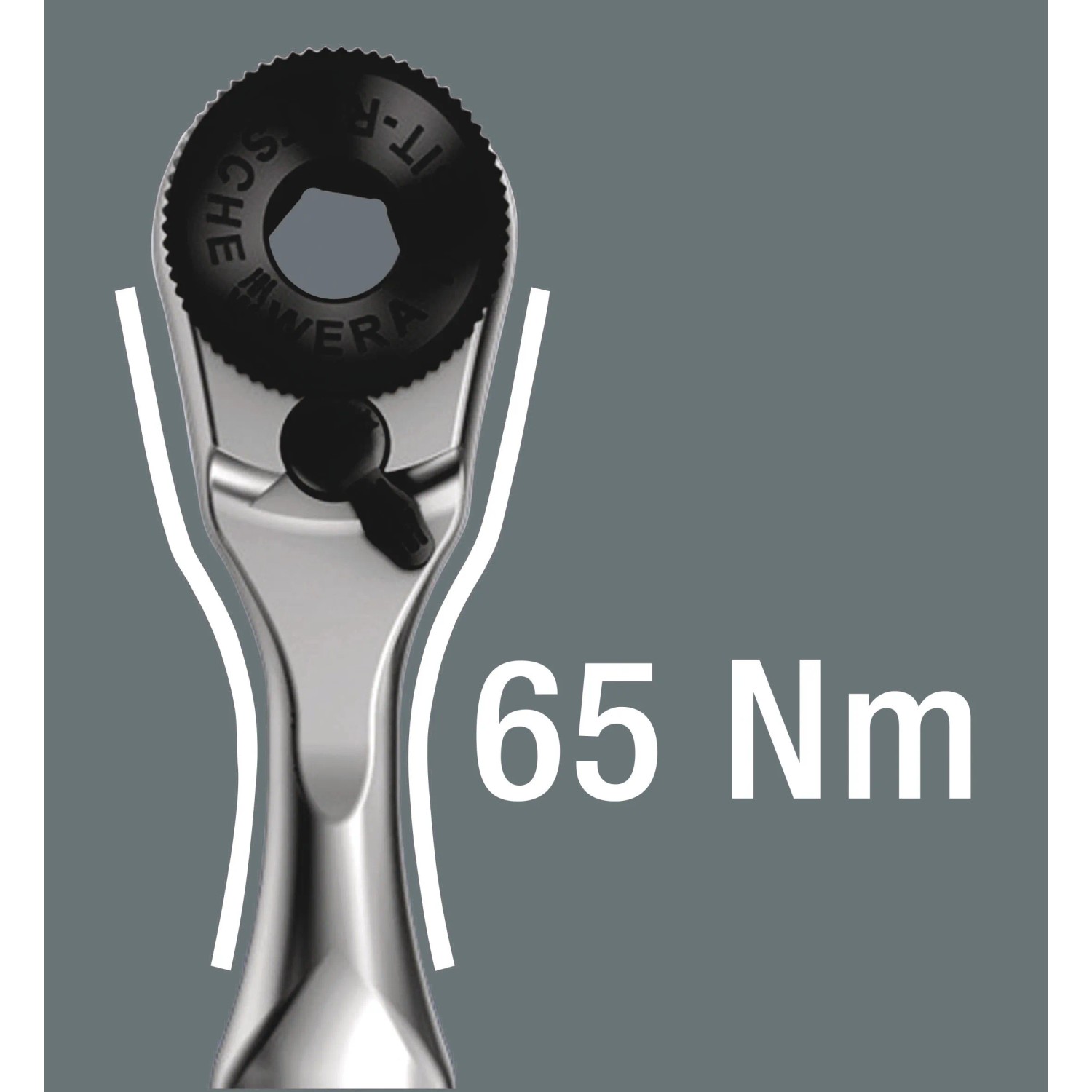 Detailaufnahme Wera Zyklop Mini 2 Knarre mit 65 Nm Drehmoment. Ideal für enge Räume.