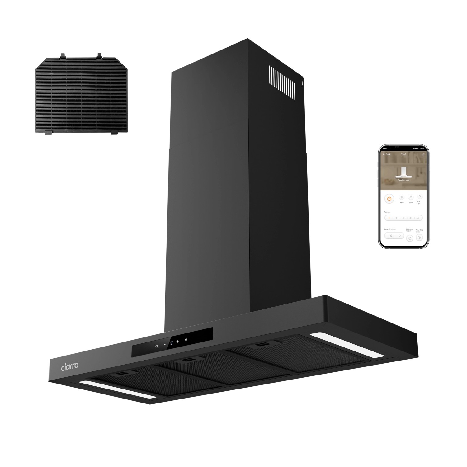 CIARRA Dunstabzugshaube A+++ 650 m³/h 90 cm WIFI-APP Touch Control VMB9102P