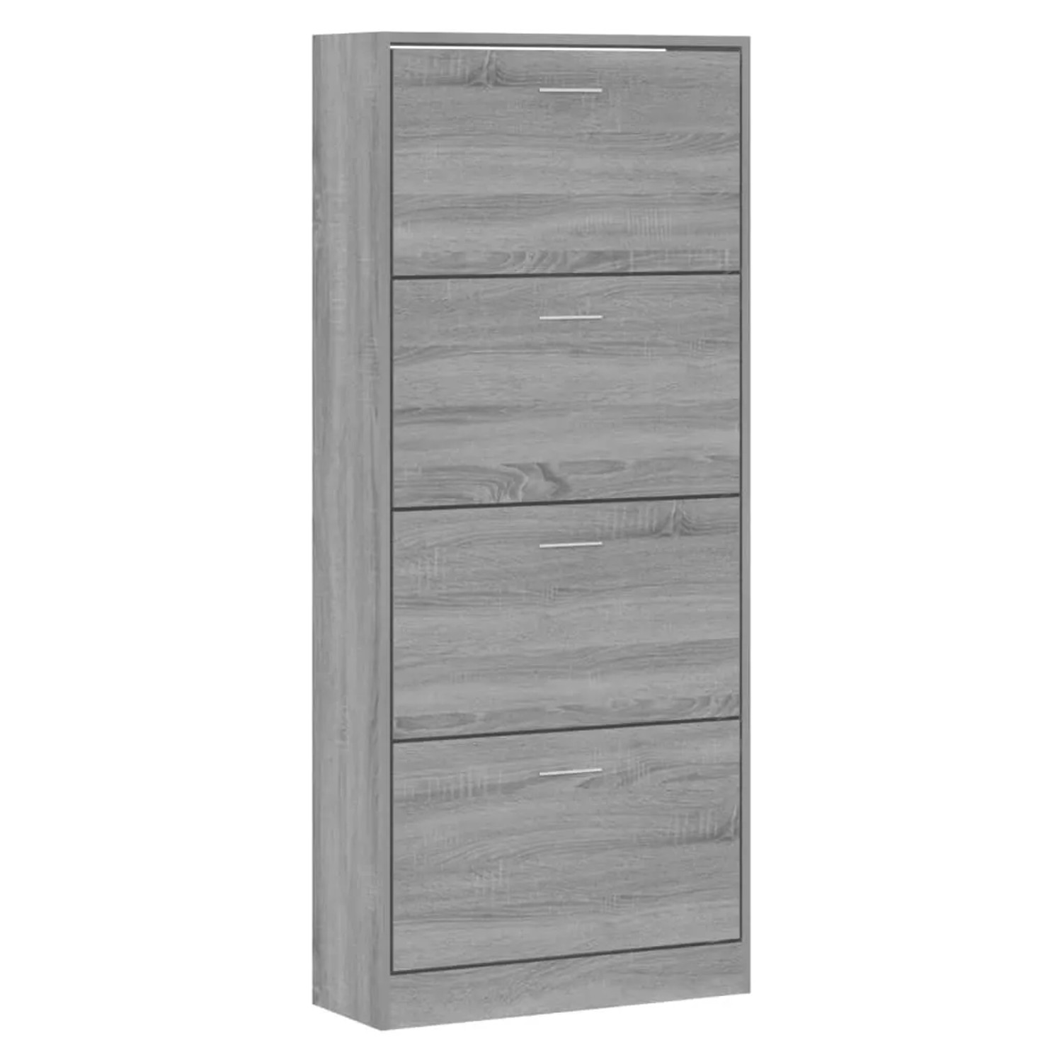 Grauer Schuhschrank Sonoma mit 4 Klappen aus Holzwerkstoff.