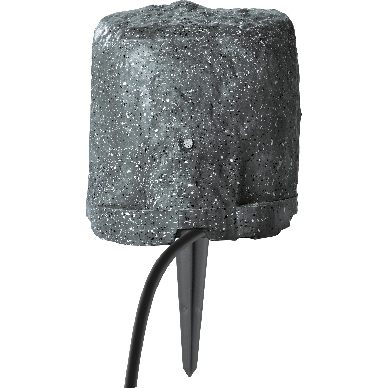 Gartensteckdose in Steinoptik mit 4 Steckdosen und Erdspieß für den Außenbereich.