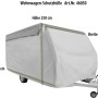 Graue Wohnwagen Schutzhülle 750x250x220cm mit Überziehhilfe und Tasche schützt vor Frost und Schmutz.