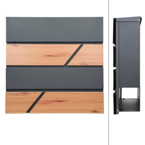 Moderner ML-Design Briefkasten in Anthrazit/Holzoptik mit Zeitungsfach.