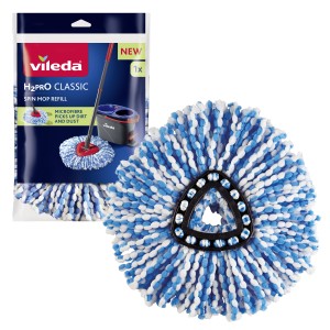Vileda H2PrO Classic Spin Mop Ersatzkopf, Microfaser, blau-weiß