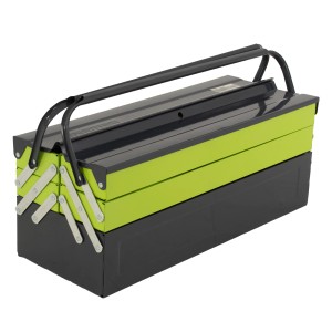 TRUTZHOLM Werkzeugkiste aus Stahl, 53x20x21cm, mit 5 Fächern und klappbarem Griff.