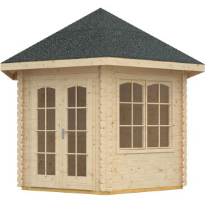 Skan Holz Gartenhaus Madeira 2, Natur, 350x303 cm. Holz-Gartenhaus mit Fenster und Doppeltür.