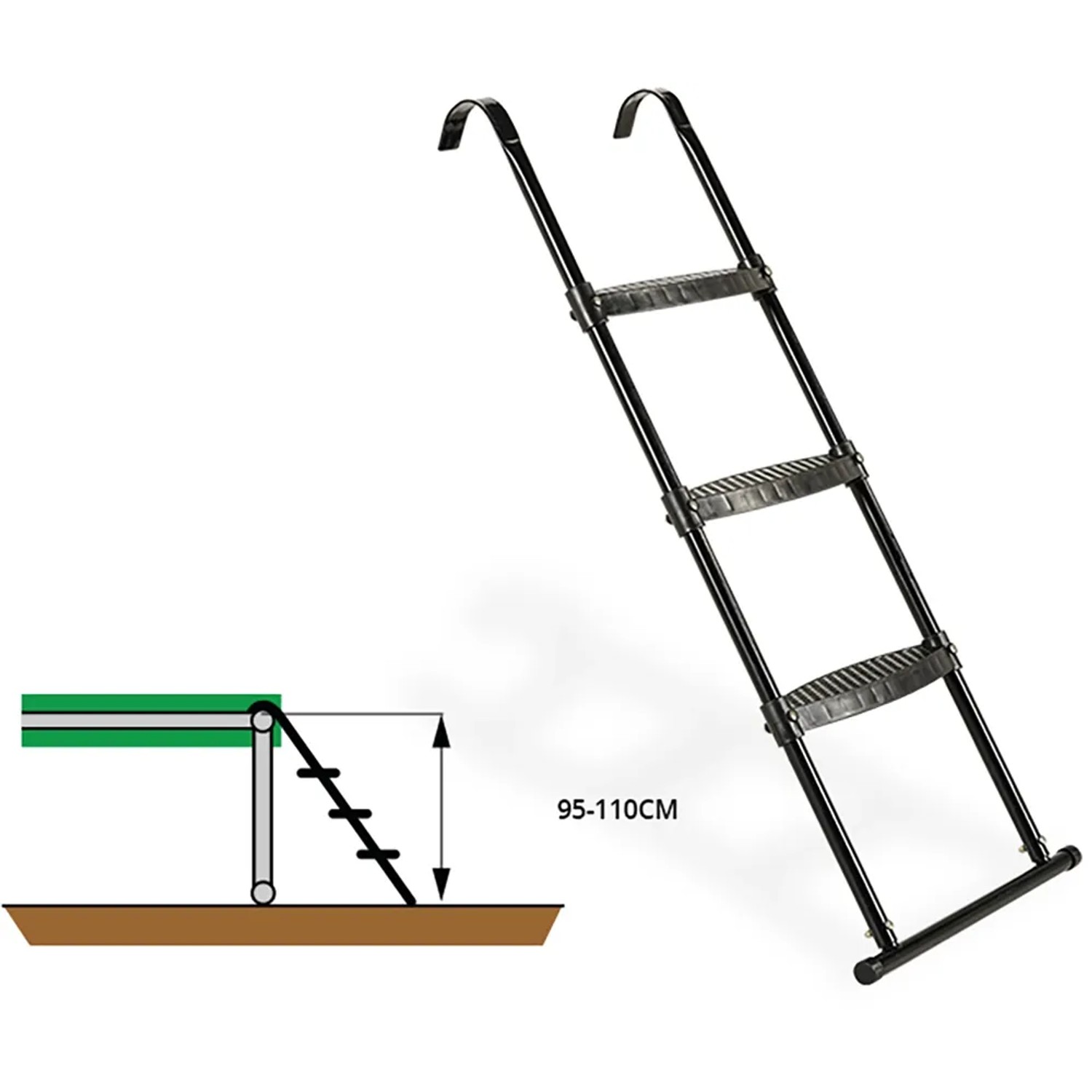 Schwarze EXIT Trampolin Leiter für Rahmenhöhe 95-110cm, Zubehör für sicheren Aufstieg.