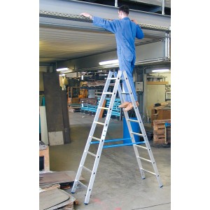 Stabilo Sprossen-Doppelleiter von Krause mit Arbeiter, 2x10 Sprossen, beidseitig begehbar.