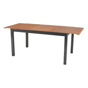 Rechteckiger, ausziehbarer Gartentisch von Merxx, 90x76 cm, mit Lamellen-Optik und Aluminiumgestell.