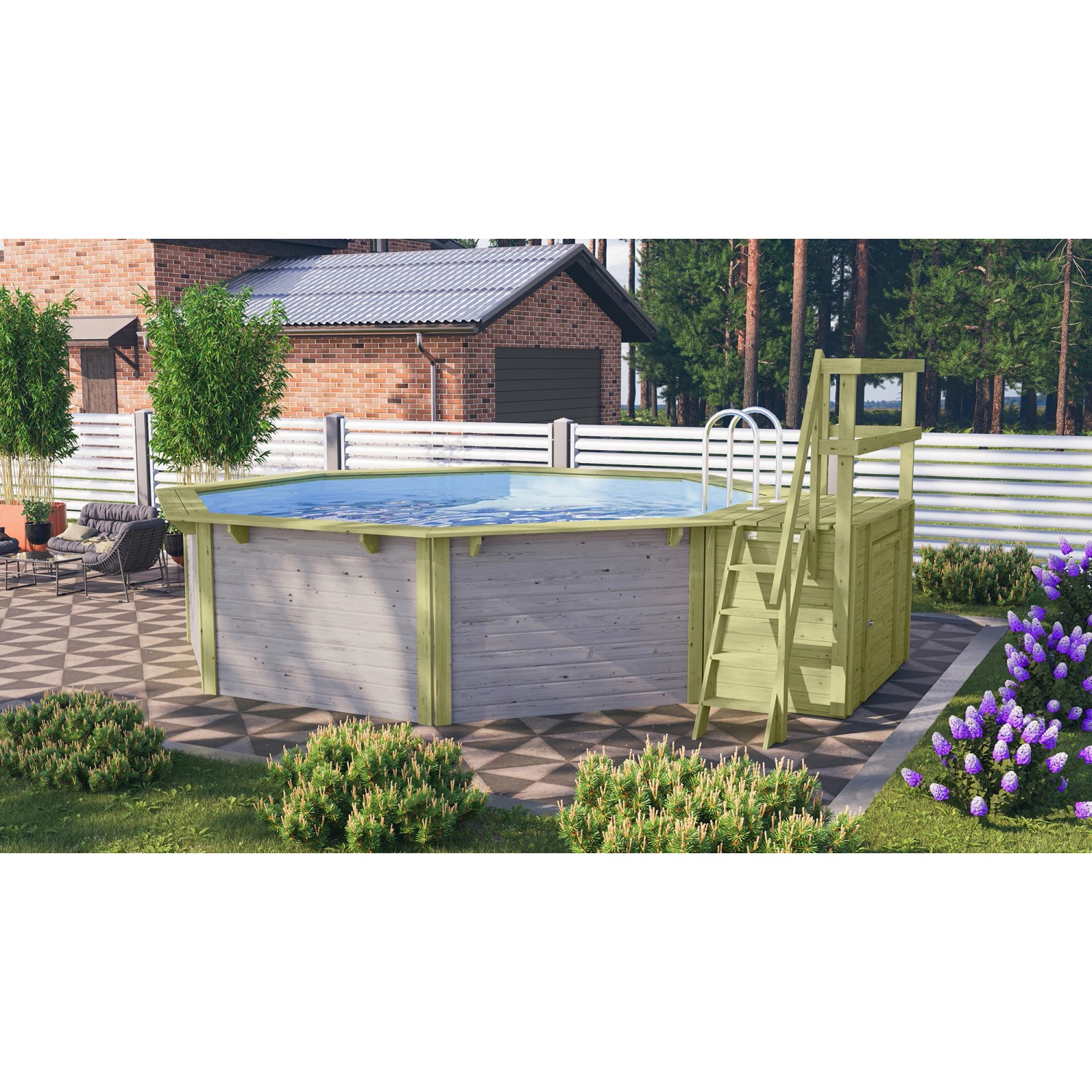 Karibu Pool Modell 2 Set inkl. Filteranlage Skimmer Sonnenterrasse Wassergr günstig online kaufen