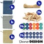 DIY Adventskalender Set: 24 blaue, graue, beige Säckchen, Zahlen-Sticker, Holzklammern & Schnur zum Selbstbefüllen.