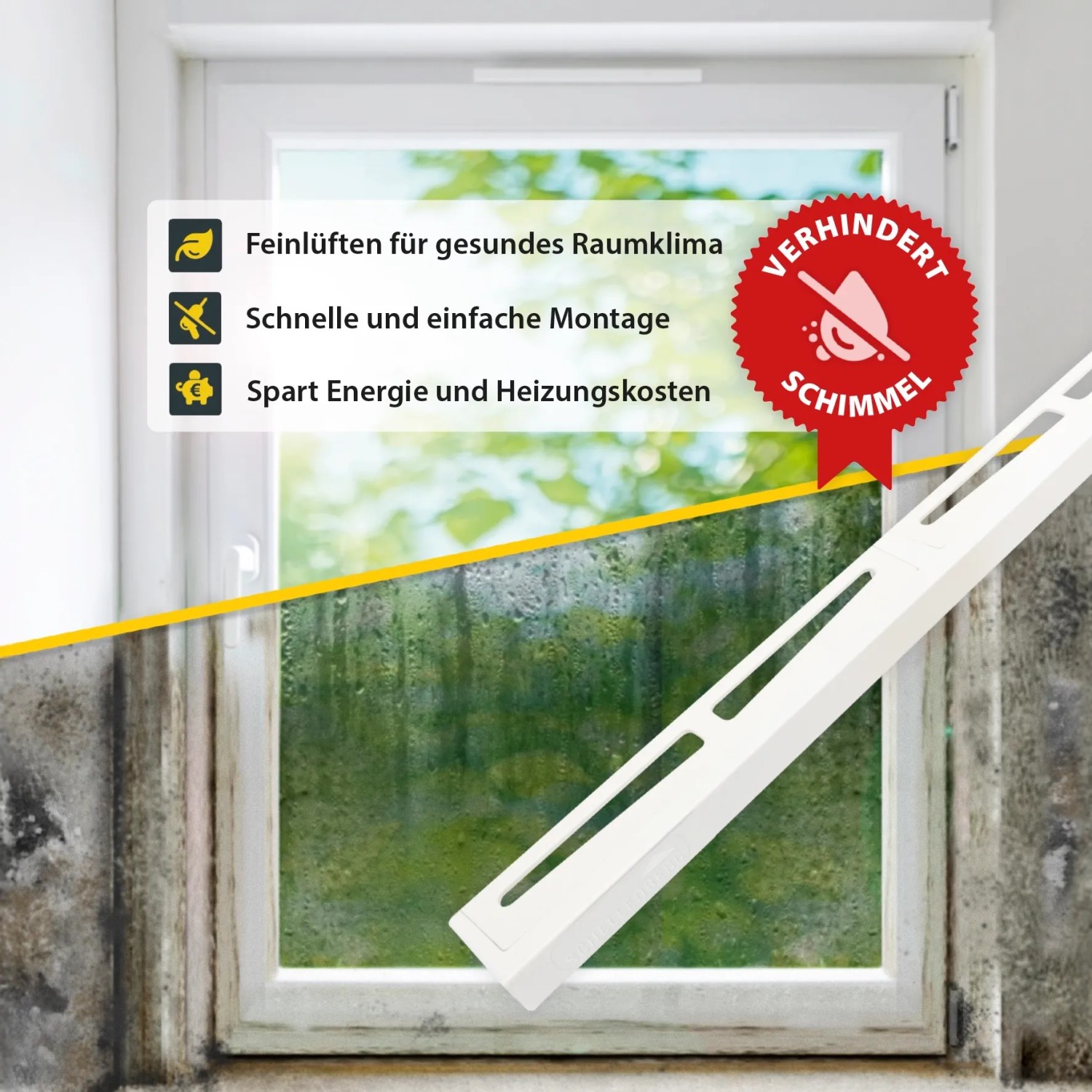 Schellenberg Fensterlüfter Plus Weiß am Fenster, zur Vorbeugung von Schimmel.