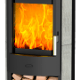 Fireplace Zaria Kaminofen, Speckstein, 6 kW, mit Holzscheiten im unteren Fach.