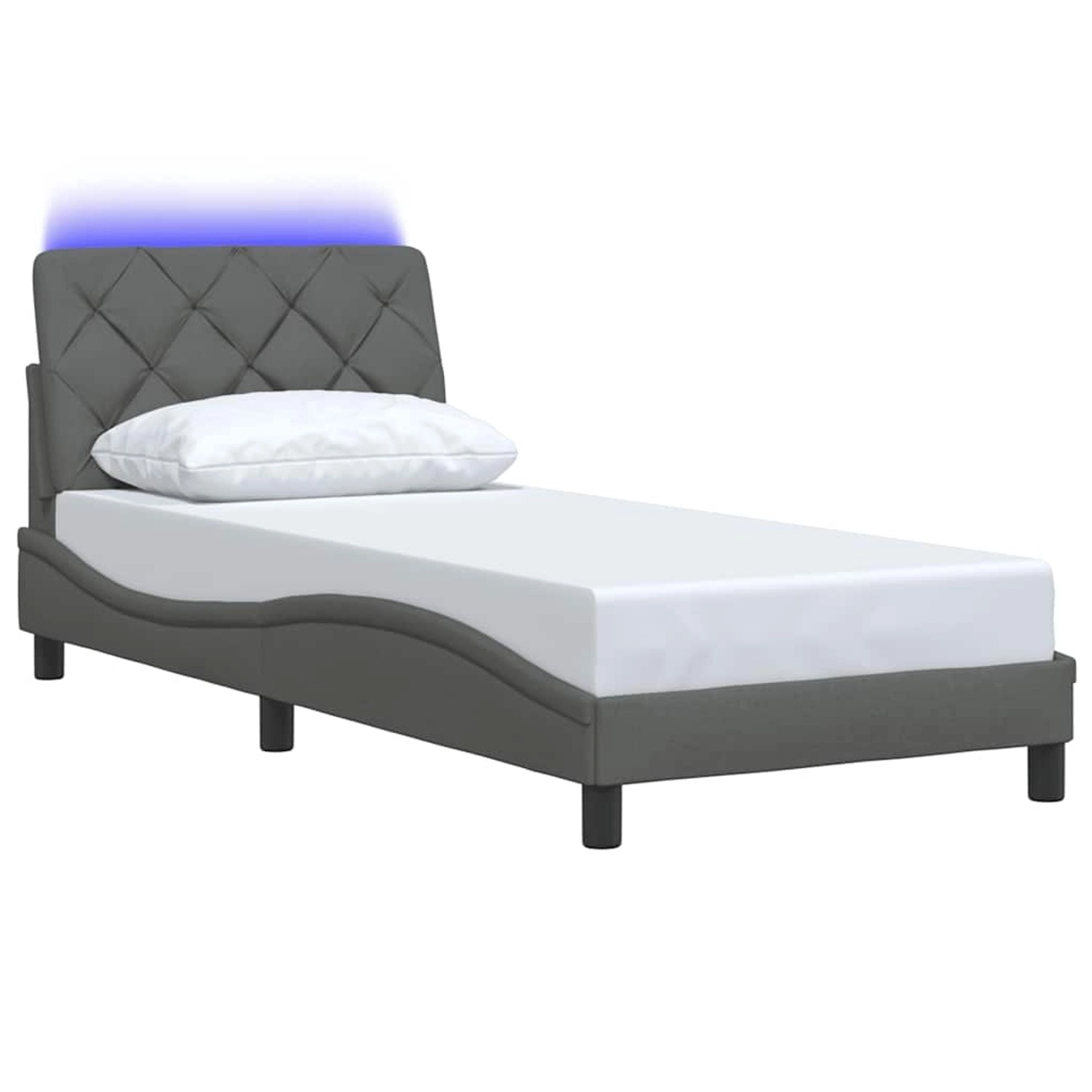 vidaXL Bettgestell mit LED ohne Matratze Dunkelgrau 90x200 cm Stoff 3310644