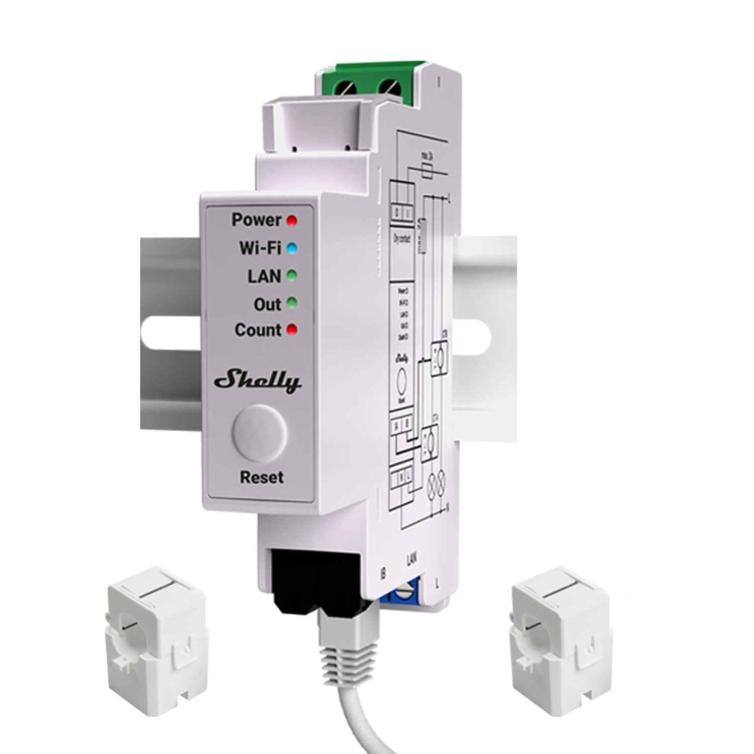 Shelly Energiezähler 50A ProEM Weiß für Hausautomation mit LAN/WLAN Anschluss.