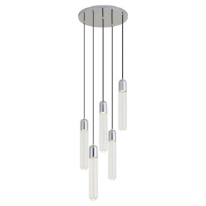 QAZQA Designer Pendelleuchte Chrom mit Geripptem Glas 5 Flammig Walcott
