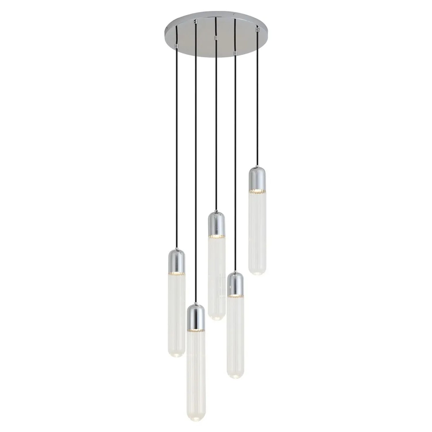 QAZQA Designer Pendelleuchte Chrom mit Geripptem Glas 5 Flammig Walcott
