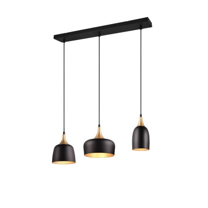 Trio Pendelleuchte Chiraz 3-flammig Schwarz Matt 63 cm x 20 cm