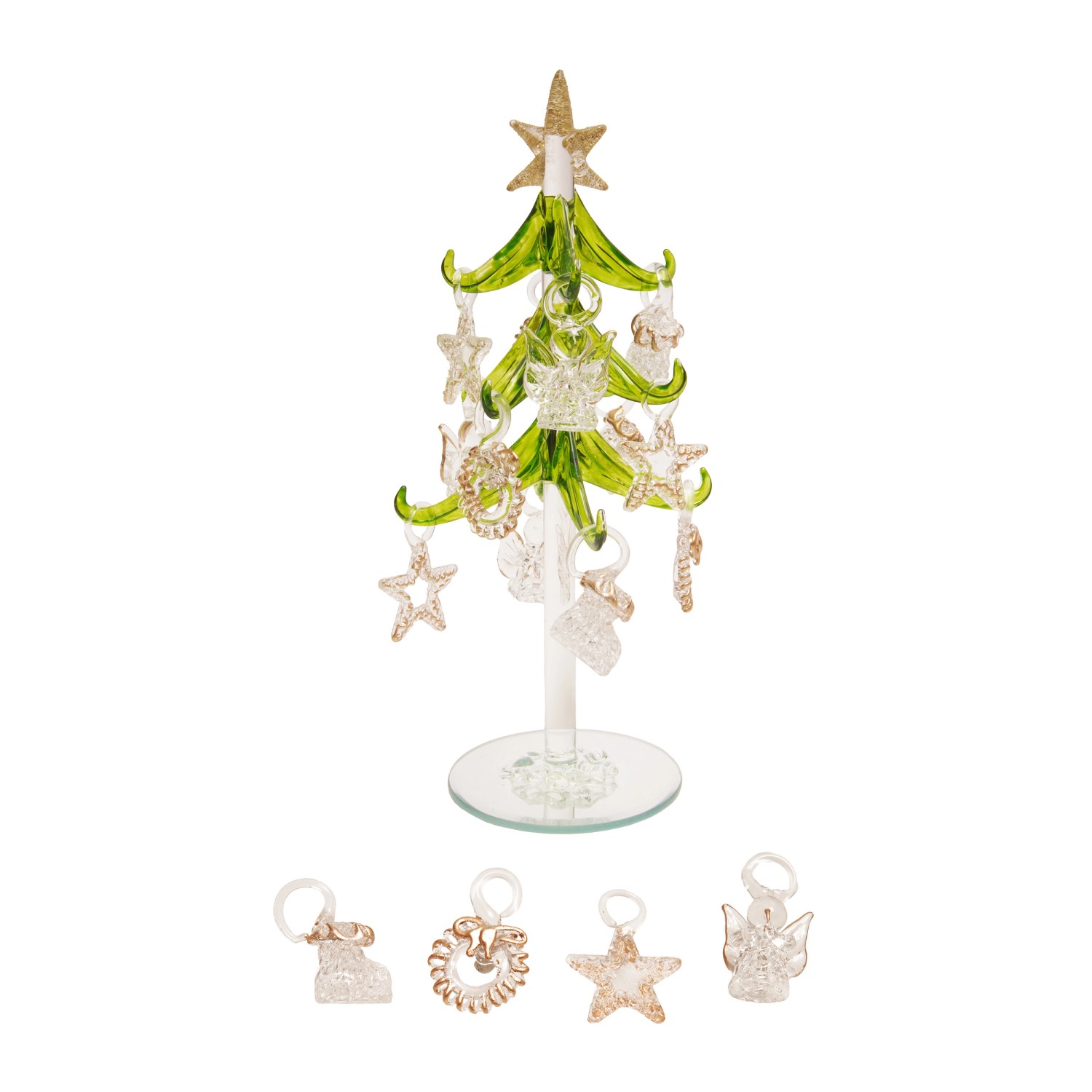 Krebs Glas Lauscha Home Decor Kristallbaum mit Ornamenten Transparent 21cm